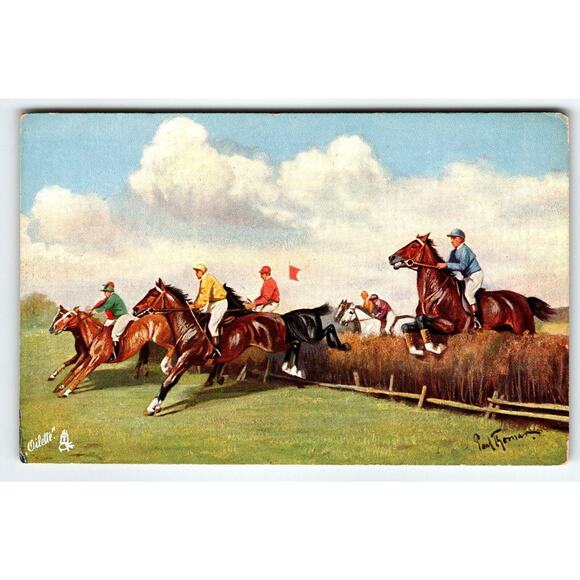 Steeplechasing The First Jump Postcard Raphael Tuck Horseracing Horse Race 6670 - Picture 1 of 2